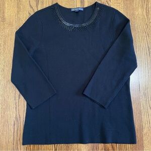 Brooks Brothers 346 Black Sweater 100% Merino Wool Jeweled Neck Size Large